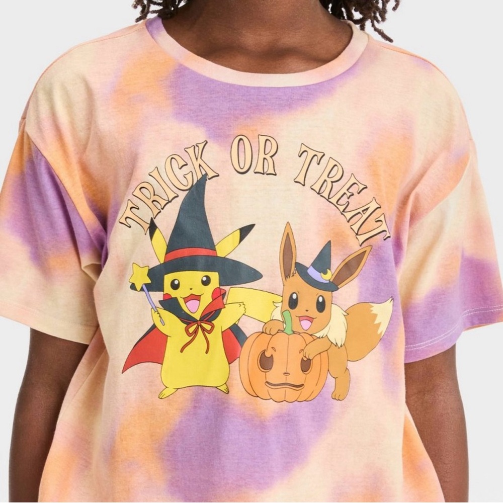 Pokemon Girls Pikachu Eevee Halloween Tie Dye Trick or Treat T Shirt
